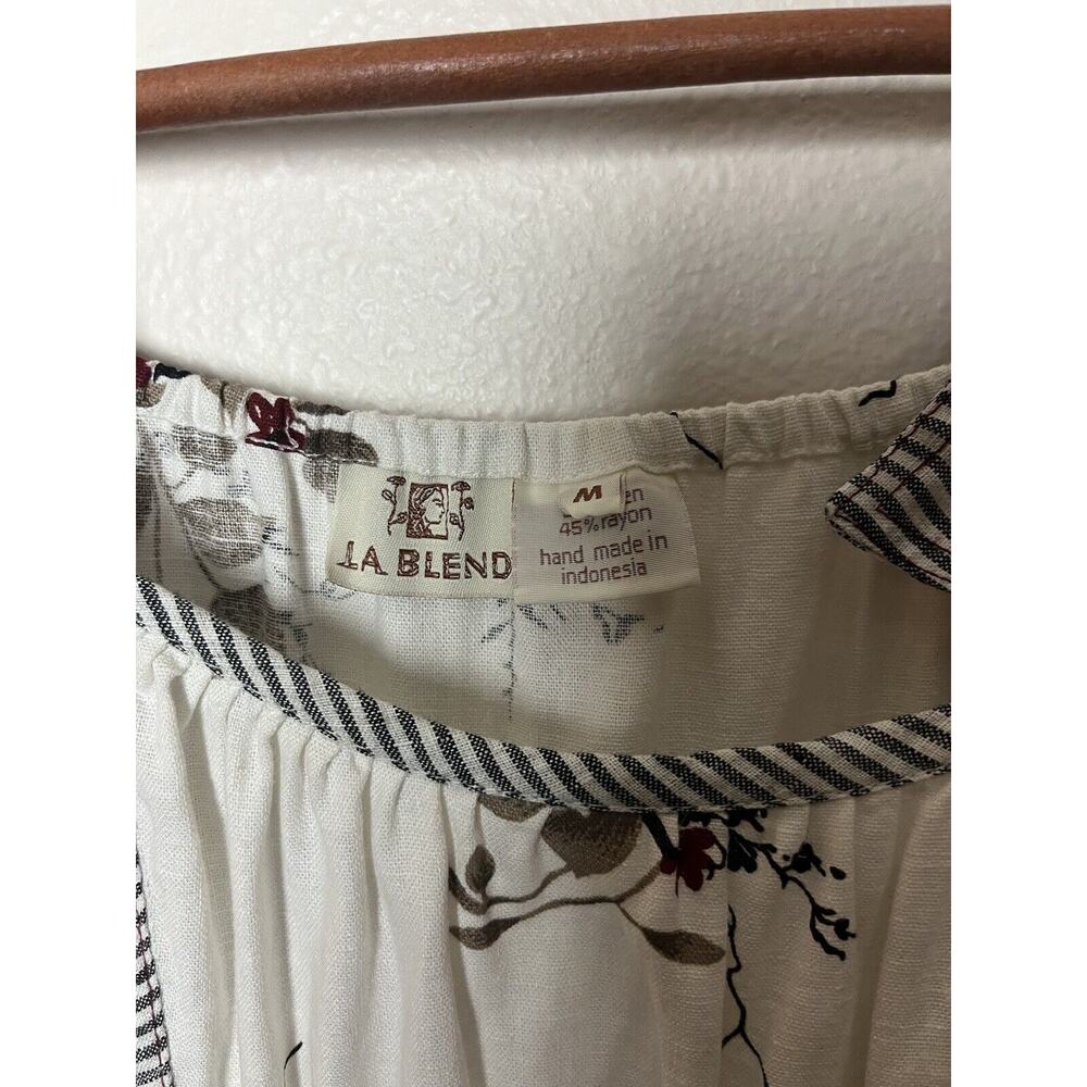 LA BLEND Size Medium Linen Blend White Floral Stripe Wide Strap Sleeveless Dress - Picture 7 of 9